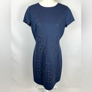 Brooks Brothers Embroidered Sheath Dress Short Sleeves Navy Blue Size 10 Career